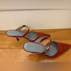 BCBG heels, Red, leather upper. Made in Brazil. Size 7.5.